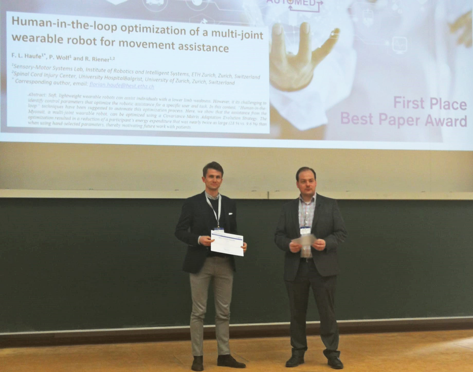 Florian Haufe receives the AUTOMED 2020 Best Paper Award